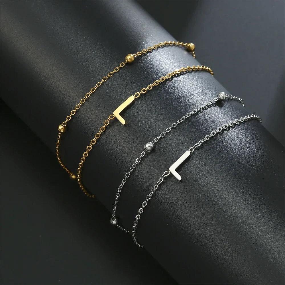 Bracelet double initiale or et argent  l