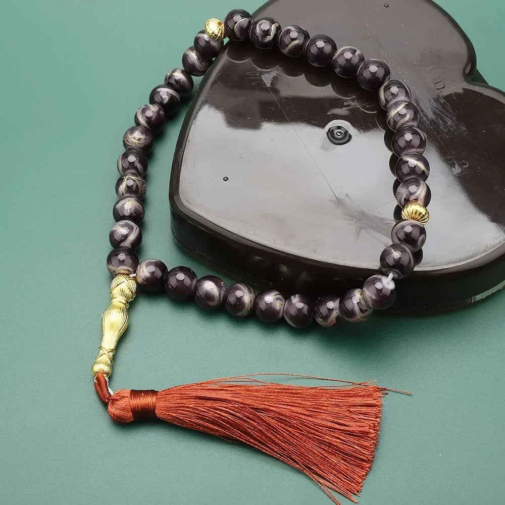 Tasbih ロング 33珠 ブラック - イスラム教の祈り用数珠 パープル